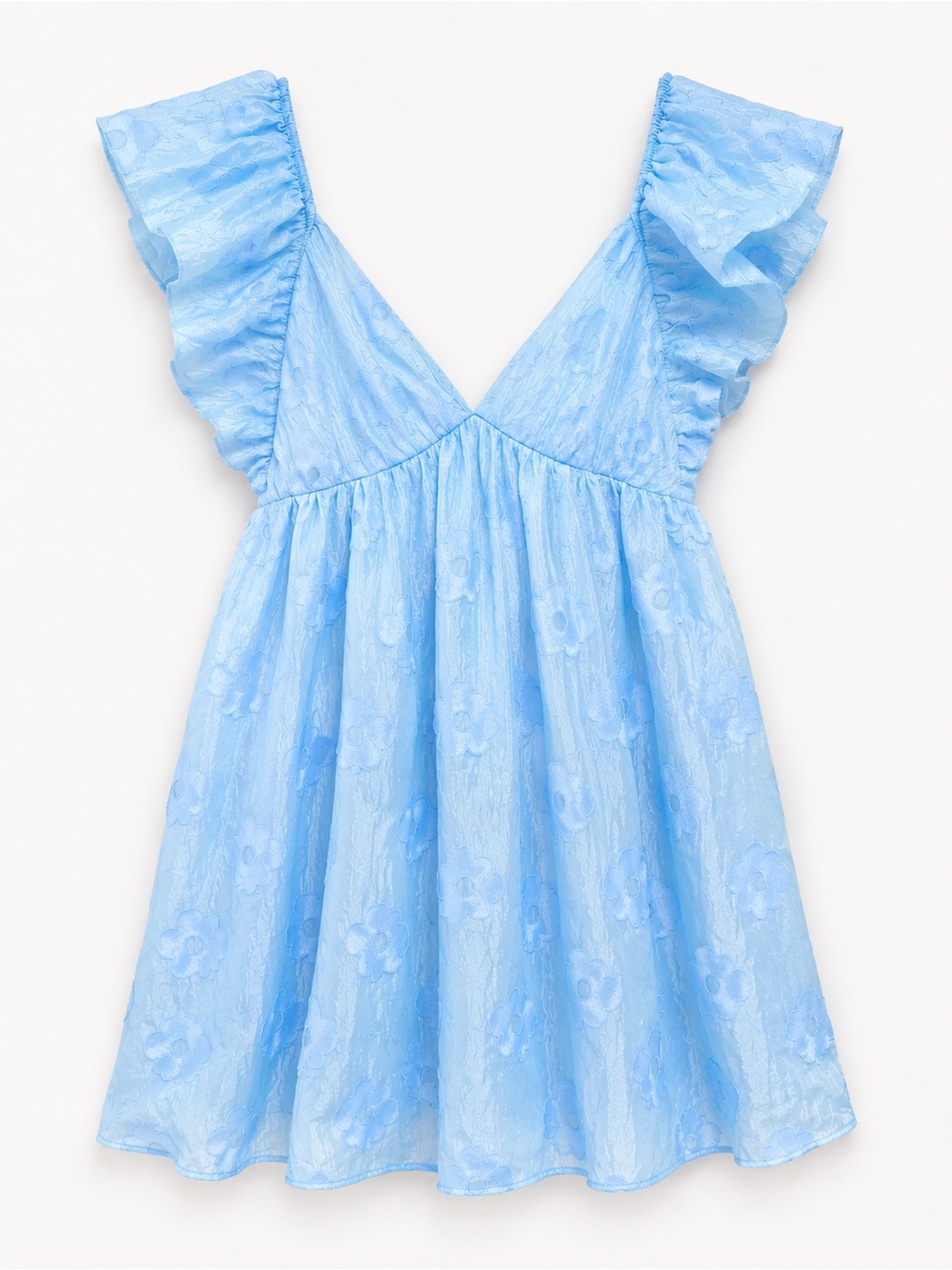 Thirty Thirty Light Blue Floral Textured Babydoll Mini Dress Size Small
